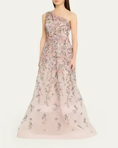 Rickie Freeman for Teri Jon One-Shoulder Embroidered Tulle Gown | Thumbnail 4 Rickie Freeman for Teri Jon One-Shoulder Embroidered Tulle Gown | Thumbnail 4