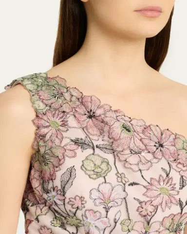 Rickie Freeman for Teri Jon One-Shoulder Embroidered Tulle Gown | Thumbnail 5 Rickie Freeman for Teri Jon One-Shoulder Embroidered Tulle Gown | Thumbnail 5
