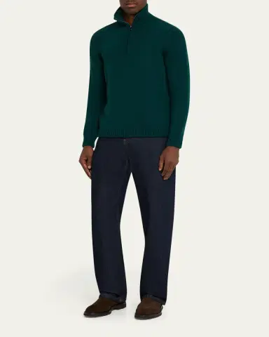 Anderson & Sheppard Men's Plain Knit Cashmere Quarter-Zip Sweater | Thumbnail 2 Anderson & Sheppard Men's Plain Knit Cashmere Quarter-Zip Sweater | Thumbnail 2