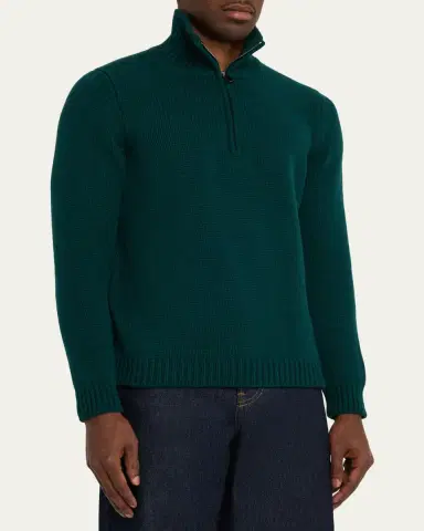 Anderson & Sheppard Men's Plain Knit Cashmere Quarter-Zip Sweater | Thumbnail 4 Anderson & Sheppard Men's Plain Knit Cashmere Quarter-Zip Sweater | Thumbnail 4