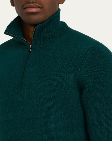 Anderson & Sheppard Men's Plain Knit Cashmere Quarter-Zip Sweater | Thumbnail 5 Anderson & Sheppard Men's Plain Knit Cashmere Quarter-Zip Sweater | Thumbnail 5