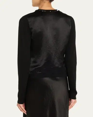 Jason Wu Collection Beaded Satin & Merino Wool Cardigan | Thumbnail 3 Jason Wu Collection Beaded Satin & Merino Wool Cardigan | Thumbnail 3