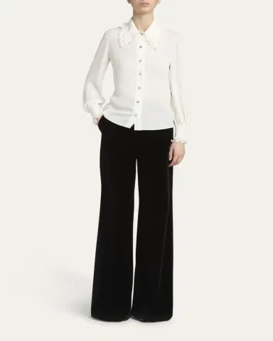 Valentino Garavani Ruffle-Trim Silk Button Blouse | Thumbnail 2 Valentino Garavani Ruffle-Trim Silk Button Blouse | Thumbnail 2