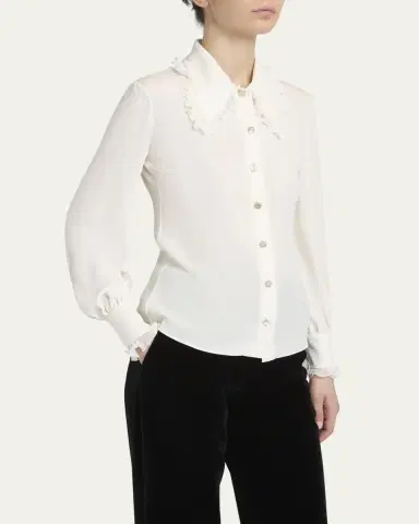 Valentino Garavani Ruffle-Trim Silk Button Blouse | Thumbnail 4 Valentino Garavani Ruffle-Trim Silk Button Blouse | Thumbnail 4