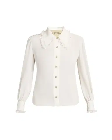 Valentino Garavani Ruffle-Trim Silk Button Blouse | Thumbnail 1 Valentino Garavani Ruffle-Trim Silk Button Blouse | Thumbnail 1