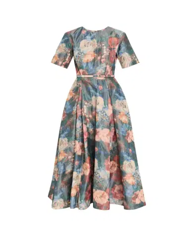 Prabal Gurung Short-Sleeve Floral Taffeta Belted Midi Cocktail Dress | Thumbnail 1 Prabal Gurung Short-Sleeve Floral Taffeta Belted Midi Cocktail Dress | Thumbnail 1