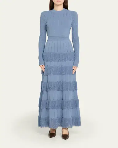 Lela Rose Tiered Fringe Long-Sleeve Maxi Dress | Thumbnail 2 Lela Rose Tiered Fringe Long-Sleeve Maxi Dress | Thumbnail 2