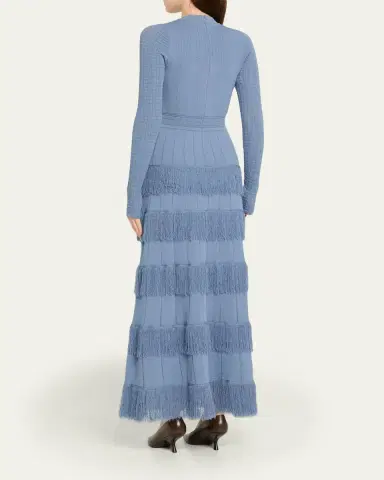 Lela Rose Tiered Fringe Long-Sleeve Maxi Dress | Thumbnail 3 Lela Rose Tiered Fringe Long-Sleeve Maxi Dress | Thumbnail 3