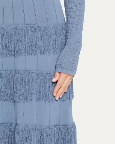 Lela Rose Tiered Fringe Long-Sleeve Maxi Dress | Thumbnail 5 Lela Rose Tiered Fringe Long-Sleeve Maxi Dress | Thumbnail 5