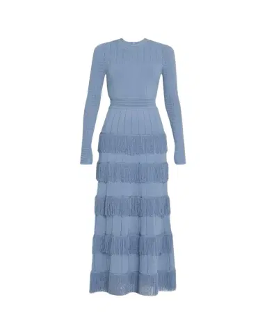 Lela Rose Tiered Fringe Long-Sleeve Maxi Dress | Thumbnail 1 Lela Rose Tiered Fringe Long-Sleeve Maxi Dress | Thumbnail 1