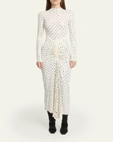 ALAÏA Strass Jersey Ruched Midi Dress | Thumbnail 2 ALAÏA Strass Jersey Ruched Midi Dress | Thumbnail 2