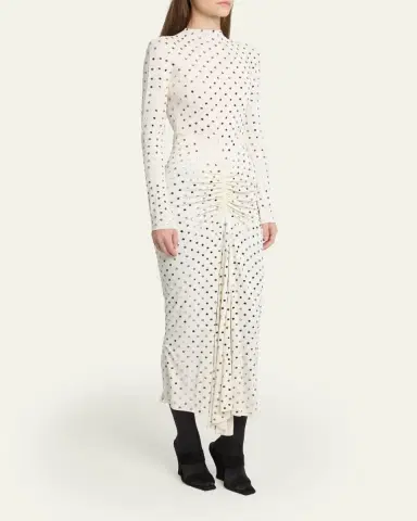 ALAÏA Strass Jersey Ruched Midi Dress | Thumbnail 4 ALAÏA Strass Jersey Ruched Midi Dress | Thumbnail 4