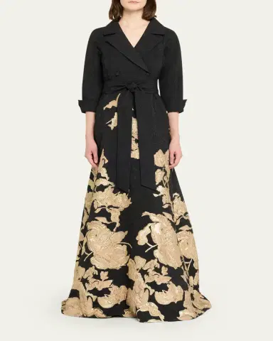 Rickie Freeman for Teri Jon Metallic Floral Jacquard Shirt Gown | Thumbnail 2 Rickie Freeman for Teri Jon Metallic Floral Jacquard Shirt Gown | Thumbnail 2
