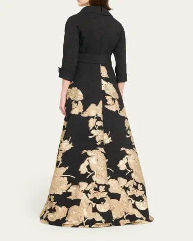 Rickie Freeman for Teri Jon Metallic Floral Jacquard Shirt Gown | Thumbnail 3 Rickie Freeman for Teri Jon Metallic Floral Jacquard Shirt Gown | Thumbnail 3