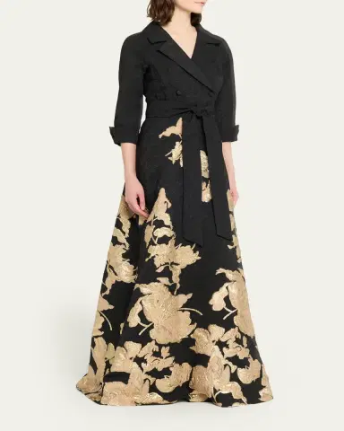 Rickie Freeman for Teri Jon Metallic Floral Jacquard Shirt Gown | Thumbnail 4 Rickie Freeman for Teri Jon Metallic Floral Jacquard Shirt Gown | Thumbnail 4