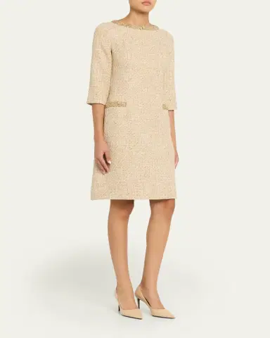 Rickie Freeman for Teri Jon Metallic Boucle Jewel-Trim A-Line Dress | Thumbnail 4 Rickie Freeman for Teri Jon Metallic Boucle Jewel-Trim A-Line Dress | Thumbnail 4