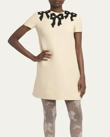 Valentino Garavani Embroidered Bow Satin Crepe Mini Dress | Thumbnail 4 Valentino Garavani Embroidered Bow Satin Crepe Mini Dress | Thumbnail 4