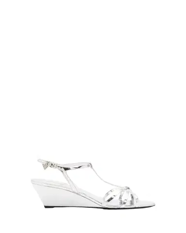 Prada 55mm Metallic Leather Wedge Sandals | Thumbnail 1 Prada 55mm Metallic Leather Wedge Sandals | Thumbnail 1