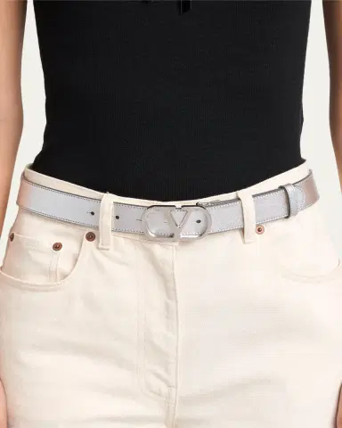 Valentino Garavani VLogo Signature Metallic Leather Belt, 30mm | Thumbnail 2 Valentino Garavani VLogo Signature Metallic Leather Belt, 30mm | Thumbnail 2