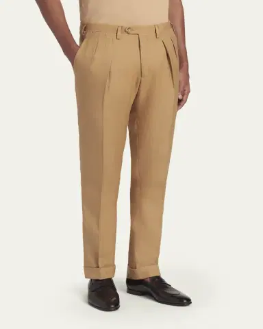 Kiton Men's Cashmere-Blend Straight Leg Pleated Trousers | Thumbnail 4 Kiton Men's Cashmere-Blend Straight Leg Pleated Trousers | Thumbnail 4