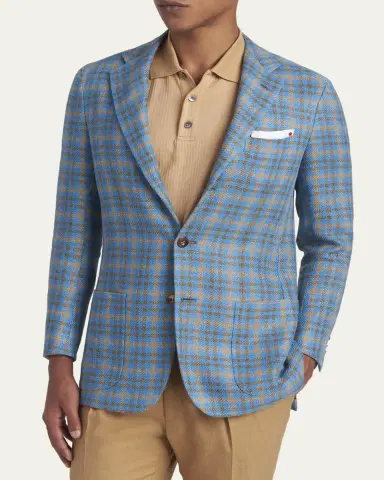 Kiton Men's Cashmere and Linen Graph Check Sport Coat | Thumbnail 4 Kiton Men's Cashmere and Linen Graph Check Sport Coat | Thumbnail 4