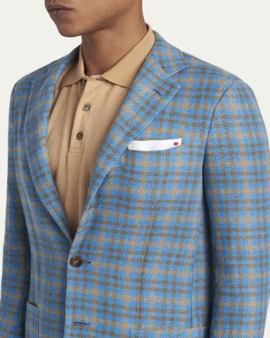 Kiton Men's Cashmere and Linen Graph Check Sport Coat | Thumbnail 5 Kiton Men's Cashmere and Linen Graph Check Sport Coat | Thumbnail 5