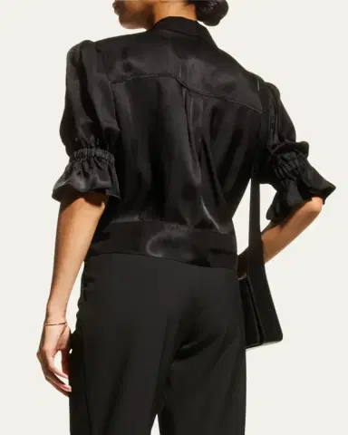 Cinq à Sept Holly Short-Sleeve Sateen Jacket | Thumbnail 3 Cinq à Sept Holly Short-Sleeve Sateen Jacket | Thumbnail 3