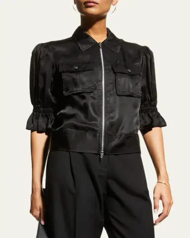 Cinq à Sept Holly Short-Sleeve Sateen Jacket | Thumbnail 4 Cinq à Sept Holly Short-Sleeve Sateen Jacket | Thumbnail 4