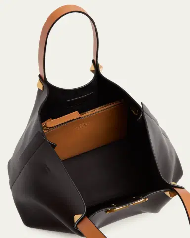 Valentino Garavani Medium Pleated Rockstud Leather Tote Bag | Thumbnail 4 Valentino Garavani Medium Pleated Rockstud Leather Tote Bag | Thumbnail 4