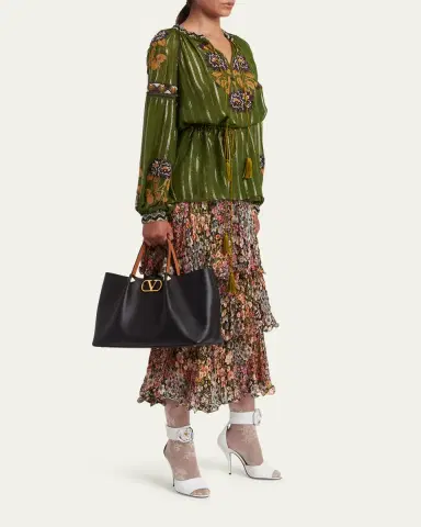 Valentino Garavani Medium Pleated Rockstud Leather Tote Bag | Thumbnail 5 Valentino Garavani Medium Pleated Rockstud Leather Tote Bag | Thumbnail 5