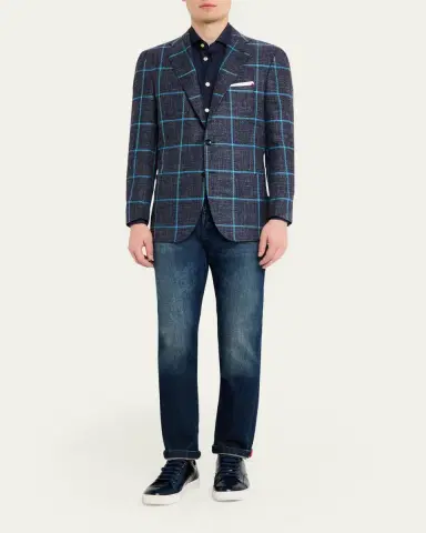 Kiton Men's Windowpane Cashmere, Wool and Silk Sport Coat | Thumbnail 2 Kiton Men's Windowpane Cashmere, Wool and Silk Sport Coat | Thumbnail 2