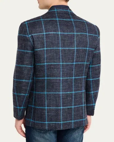 Kiton Men's Windowpane Cashmere, Wool and Silk Sport Coat | Thumbnail 3 Kiton Men's Windowpane Cashmere, Wool and Silk Sport Coat | Thumbnail 3