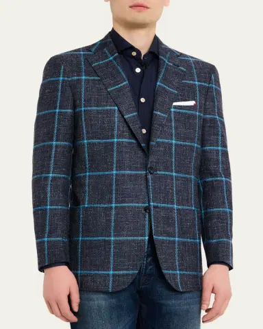 Kiton Men's Windowpane Cashmere, Wool and Silk Sport Coat | Thumbnail 4 Kiton Men's Windowpane Cashmere, Wool and Silk Sport Coat | Thumbnail 4
