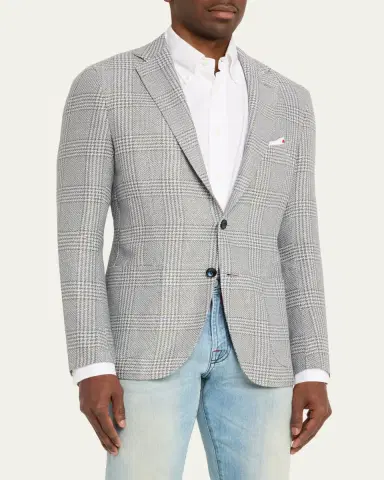 Kiton Men's Cashmere and Linen Houndstooth Check Sport Coat | Thumbnail 4 Kiton Men's Cashmere and Linen Houndstooth Check Sport Coat | Thumbnail 4