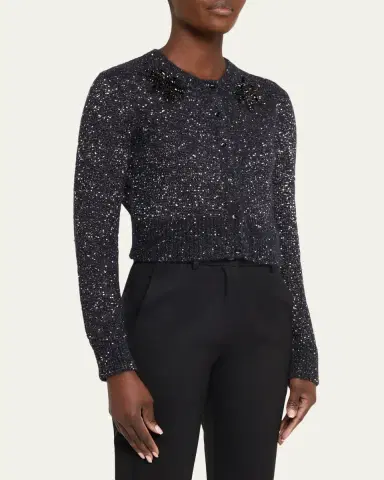 Erdem Crystal Embellished Paillette Knit Crop Cardigan | Thumbnail 4 Erdem Crystal Embellished Paillette Knit Crop Cardigan | Thumbnail 4