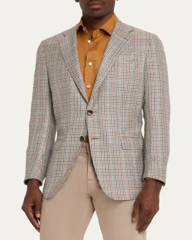 Kiton Men's Cashmere and Silk Multi-Check Deconstructed Sport Coat | Thumbnail 4 Kiton Men's Cashmere and Silk Multi-Check Deconstructed Sport Coat | Thumbnail 4