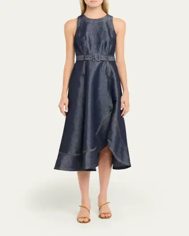 Cinq à Sept Zelda Sleeveless Glitter Denim Midi Dress | Thumbnail 2 Cinq à Sept Zelda Sleeveless Glitter Denim Midi Dress | Thumbnail 2