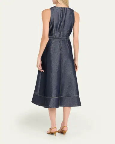 Cinq à Sept Zelda Sleeveless Glitter Denim Midi Dress | Thumbnail 3 Cinq à Sept Zelda Sleeveless Glitter Denim Midi Dress | Thumbnail 3