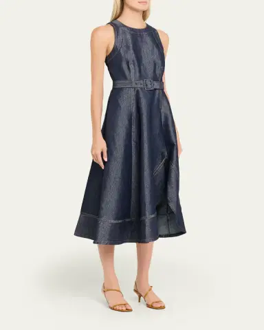 Cinq à Sept Zelda Sleeveless Glitter Denim Midi Dress | Thumbnail 4 Cinq à Sept Zelda Sleeveless Glitter Denim Midi Dress | Thumbnail 4