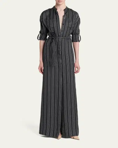 TOM FORD Striped Silk Long-Sleeve Belted Maxi Shirtdress | Thumbnail 2 TOM FORD Striped Silk Long-Sleeve Belted Maxi Shirtdress | Thumbnail 2