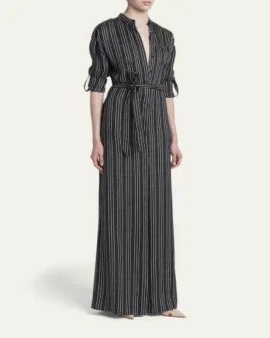 TOM FORD Striped Silk Long-Sleeve Belted Maxi Shirtdress | Thumbnail 4 TOM FORD Striped Silk Long-Sleeve Belted Maxi Shirtdress | Thumbnail 4