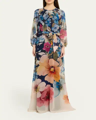 Rickie Freeman for Teri Jon Floral-Print Chiffon Gown | Thumbnail 2 Rickie Freeman for Teri Jon Floral-Print Chiffon Gown | Thumbnail 2