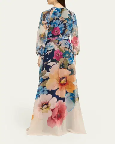 Rickie Freeman for Teri Jon Floral-Print Chiffon Gown | Thumbnail 3 Rickie Freeman for Teri Jon Floral-Print Chiffon Gown | Thumbnail 3