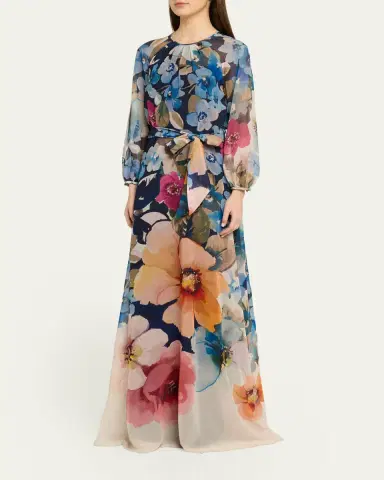 Rickie Freeman for Teri Jon Floral-Print Chiffon Gown | Thumbnail 4 Rickie Freeman for Teri Jon Floral-Print Chiffon Gown | Thumbnail 4