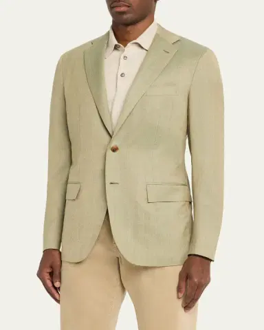 Kiton Men's Cashmere Herringbone Single-Breasted Sport Coat | Thumbnail 4 Kiton Men's Cashmere Herringbone Single-Breasted Sport Coat | Thumbnail 4