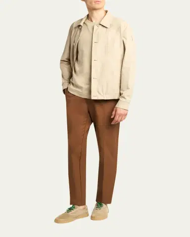 Moncler Men's Cotton Leather-Trim Straight Leg Trousers | Thumbnail 2 Moncler Men's Cotton Leather-Trim Straight Leg Trousers | Thumbnail 2