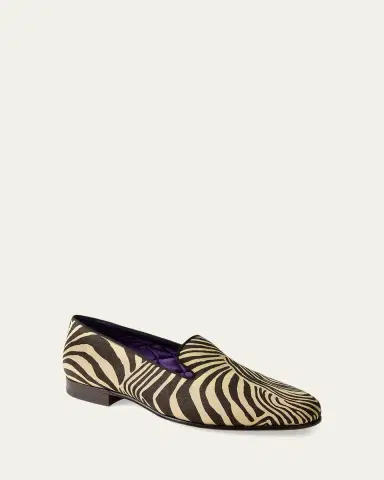 Ralph Lauren Purple Label Men's Alonzo Zebra Print Linen Slippers | Thumbnail 3 Ralph Lauren Purple Label Men's Alonzo Zebra Print Linen Slippers | Thumbnail 3