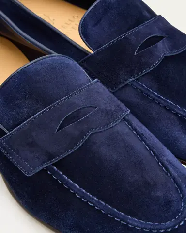 Brunello Cucinelli Men's Leather Apron-Toe Penny Loafers | Thumbnail 3 Brunello Cucinelli Men's Leather Apron-Toe Penny Loafers | Thumbnail 3