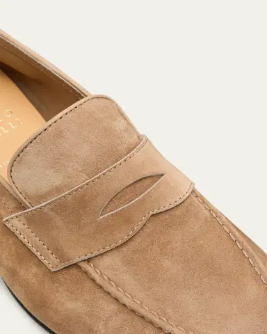 Brunello Cucinelli Men's Leather Apron-Toe Penny Loafers | Thumbnail 3 Brunello Cucinelli Men's Leather Apron-Toe Penny Loafers | Thumbnail 3