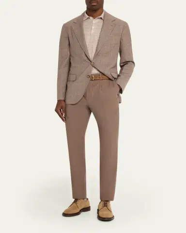 Brunello Cucinelli Men's Linen and Cotton Heathered Polo Shirt | Thumbnail 2 Brunello Cucinelli Men's Linen and Cotton Heathered Polo Shirt | Thumbnail 2